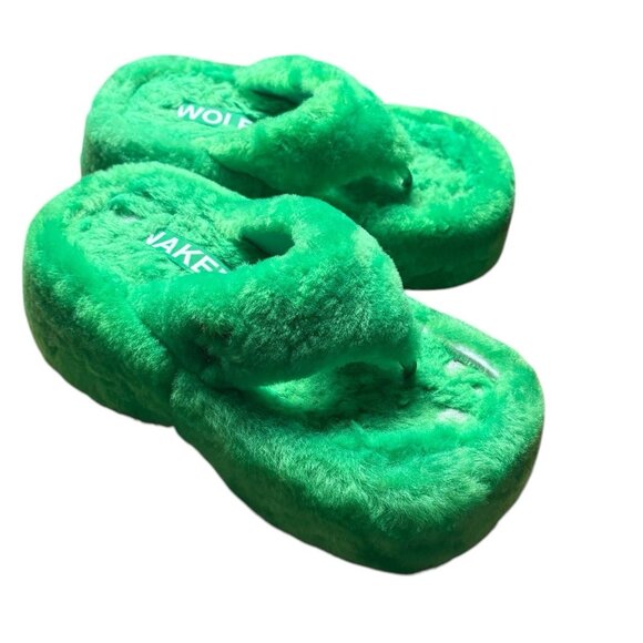 Naked Wolfe Platform Flip Flop Sandal The dreamer shearling Wool Sz 9 Green - Picture 5 of 15